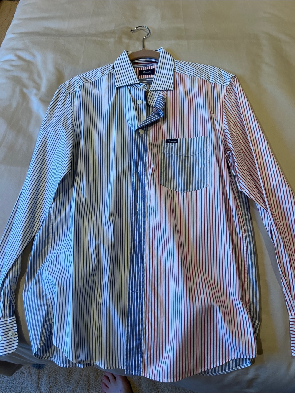 Faconnable Blue and Red Striped Dress Shirt